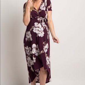 PinkBlush Plum Floral Hi-Low Maternity Wrap Dress